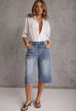 Niebieskie Jeansowe Szorty Casual Typu Jorts z Bawełną i Domieszką Wiskozy Polaera