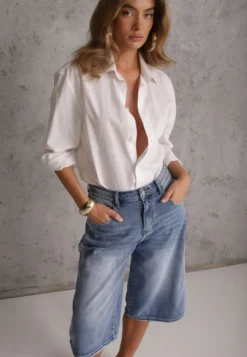 Niebieskie Jeansowe Szorty Casual Typu Jorts z Bawełną i Domieszką Wiskozy Polaera