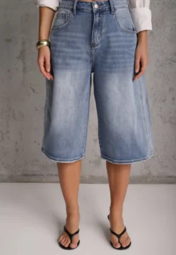 Niebieskie Jeansowe Szorty Casual Typu Jorts z Bawełną i Domieszką Wiskozy Polaera