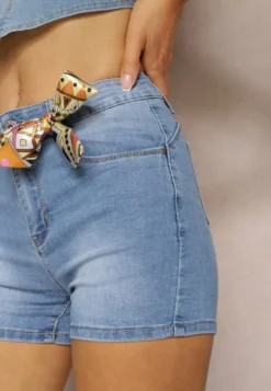 Niebieskie Jeansowe Szorty High Waist z Kokardką Jerbia