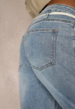 Niebieskie Jeansy Balloon Regular Waist z Ozdobnym Wiązaniem Daemora