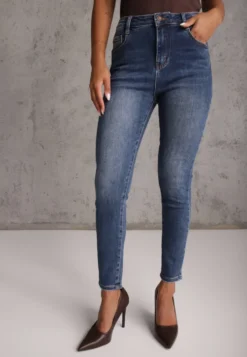 Niebieskie Jeansy Bawełniane Skinny Fit High Waist Hipho