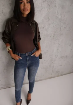 Niebieskie Jeansy Bawełniane Skinny Fit High Waist Hipho