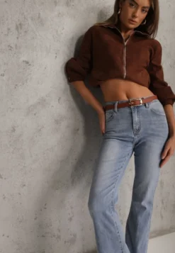 Niebieskie Jeansy Dzwony Bootcut High Waist z Bawełną Urilyss