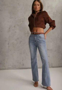 Niebieskie Jeansy Dzwony Bootcut High Waist z Bawełną Urilyss
