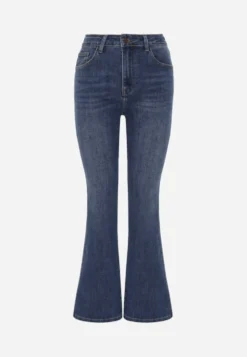 Niebieskie Jeansy Flare High Waist z Bawełną w Klasycznym Stylu Ehea