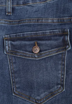Niebieskie Jeansy Flare z Bawełną High Waist Ozdobione z Tyłu Klapami Penie