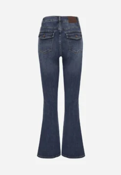 Niebieskie Jeansy Flare z Bawełną High Waist Ozdobione z Tyłu Klapami Penie