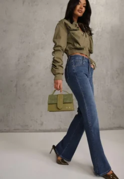 Niebieskie Jeansy High Waist o Kroju Dzwonów Finvenne