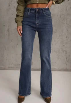 Niebieskie Jeansy High Waist o Kroju Dzwonów Finvenne