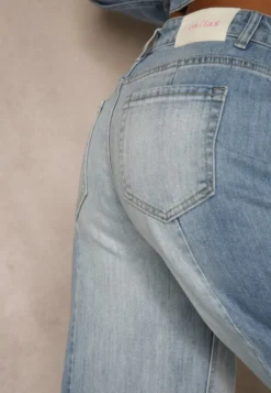Niebieskie Jeansy High Waist Wide Leg w Dwóch Odcieniach Denimu Carilvienne