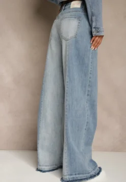 Niebieskie Jeansy High Waist Wide Leg w Dwóch Odcieniach Denimu Carilvienne