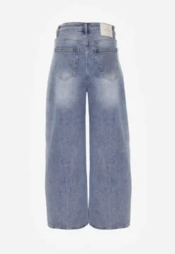 Niebieskie Jeansy High Waist Balloon z Bawełny z Asymetrycznym Zapięciem Myrea