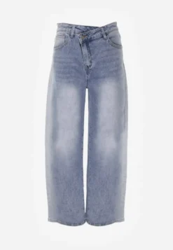 Niebieskie Jeansy High Waist Balloon z Bawełny z Asymetrycznym Zapięciem Myrea