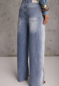 Niebieskie Jeansy High Waist Balloon z Bawełny z Asymetrycznym Zapięciem Myrea