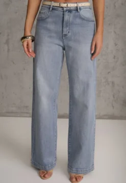 Niebieskie Jeansy High Waist Wide Leg z Bawełną Conana