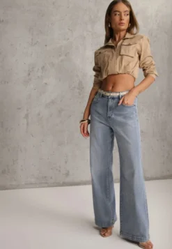 Niebieskie Jeansy High Waist Wide Leg z Bawełną Conana