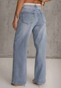 Niebieskie Jeansy High Waist Wide Leg z Bawełną Conana