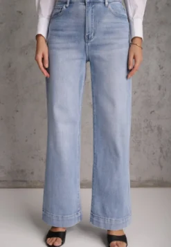 Niebieskie Jeansy High Waist Wide Leg z Bawełny Grynola