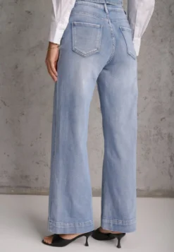 Niebieskie Jeansy High Waist Wide Leg z Bawełny Grynola