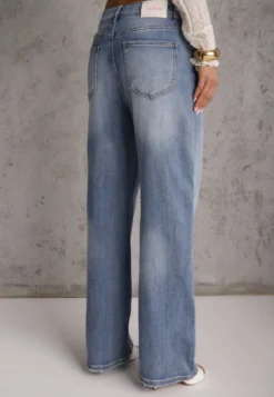 Niebieskie Jeansy High Waist Wide Leg z Bawełną i Domieszką Wiskozy Hirei