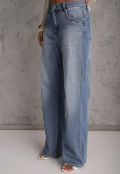 Niebieskie Jeansy High Waist Wide Leg z Bawełną i Domieszką Wiskozy Hirei