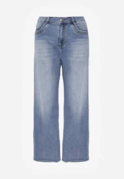 Niebieskie Jeansy High Waist Wide Leg z Bawełną i Domieszką Wiskozy Hirei