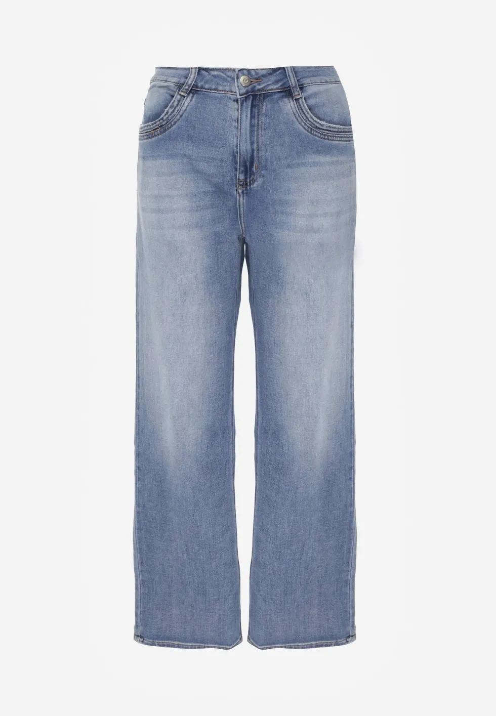 Niebieskie Jeansy High Waist Wide Leg z Bawełną i Domieszką Wiskozy Hirei