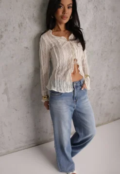 Niebieskie Jeansy High Waist Wide Leg z Bawełną i Domieszką Wiskozy Hirei