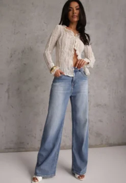 Niebieskie Jeansy High Waist Wide Leg z Bawełną i Domieszką Wiskozy Hirei