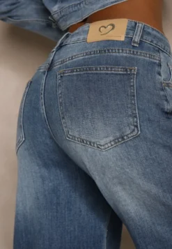 Niebieskie Jeansy High Waist Wide Leg z Podwiniętymi Nogawkami Nymthine