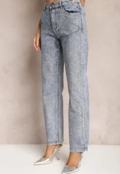 Niebieskie Jeansy Mom Fit z Błyszczącą Fakturą Vonea