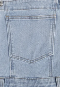 Niebieskie Jeansy Ogrodniczki High Waist z Bawełną Wykończone Guzikami Calliste