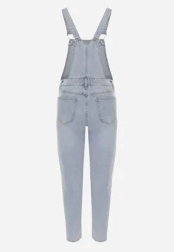 Niebieskie Jeansy Ogrodniczki High Waist z Bawełną Wykończone Guzikami Calliste