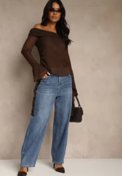 Niebieskie Jeansy o Kroju Balloon High Waist Analerie
