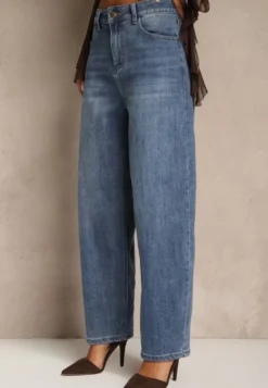Niebieskie Jeansy o Kroju Balloon High Waist Analerie