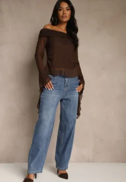 Niebieskie Jeansy o Kroju Balloon High Waist Analerie