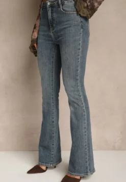 Niebieskie Jeansy Regular Waist z Bawełny o Kroju Dzwonów Zenirae