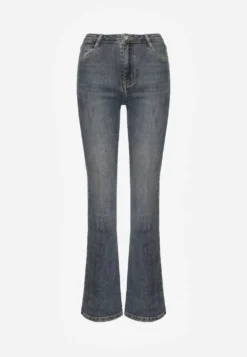 Niebieskie Jeansy Regular Waist z Bawełny o Kroju Dzwonów Zenirae