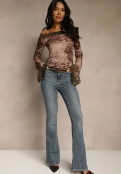 Niebieskie Jeansy Regular Waist z Bawełny o Kroju Dzwonów Zenirae
