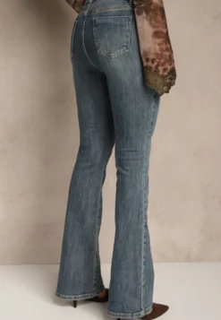 Niebieskie Jeansy Regular Waist z Bawełny o Kroju Dzwonów Zenirae