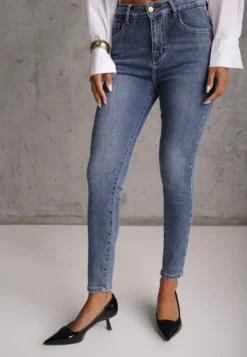 Niebieskie Jeansy Skinny Jeans z Bawełną z Elastyczną Gumką w Talii Finonas