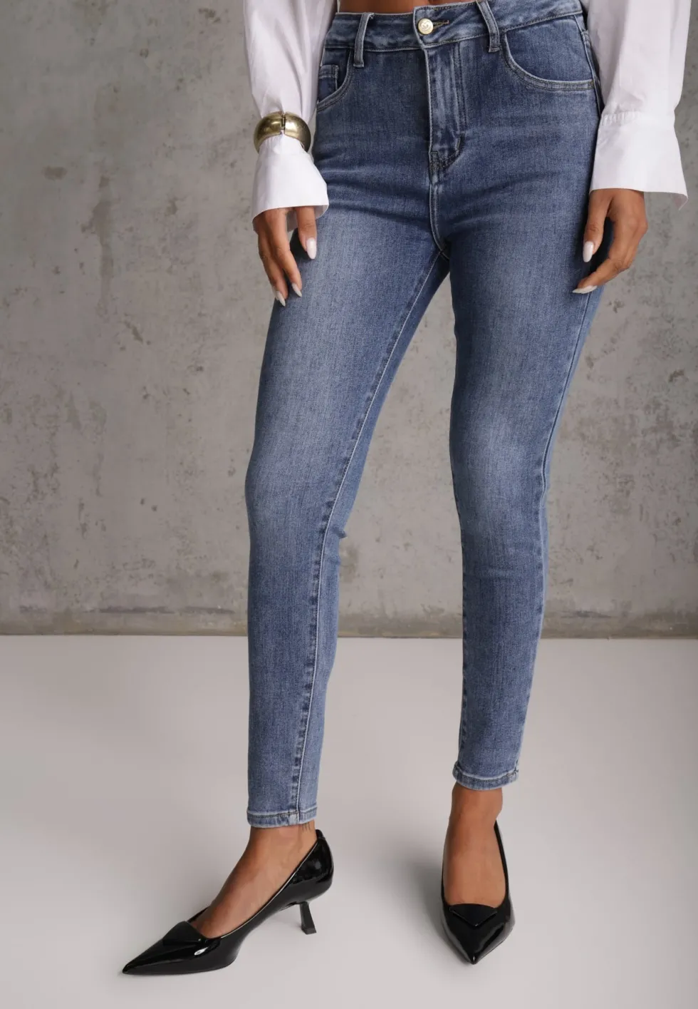 Niebieskie Jeansy Skinny Jeans z Bawełną z Elastyczną Gumką w Talii Finonas