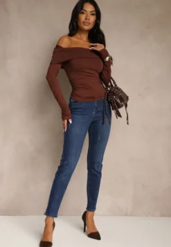 Niebieskie Jeansy Skinny Regular Waist z Dodatkiem Wiskozy Zenesia