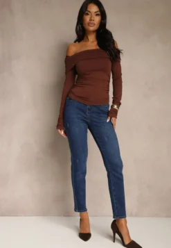 Niebieskie Jeansy Skinny Regular Waist z Dodatkiem Wiskozy Zenesia