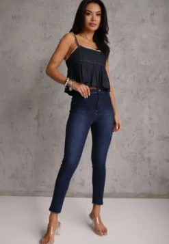 Niebieskie Jeansy Skinny z Postrzępionymi Krawędziami Janitha