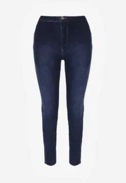 Niebieskie Jeansy Skinny z Postrzępionymi Krawędziami Janitha