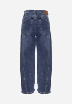 Niebieskie Jeansy Slouchy High Waist z Dużą Zawartością Bawełny i Geometrycznymi Kieszeniami Keney