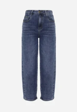 Niebieskie Jeansy Slouchy High Waist z Dużą Zawartością Bawełny i Geometrycznymi Kieszeniami Keney