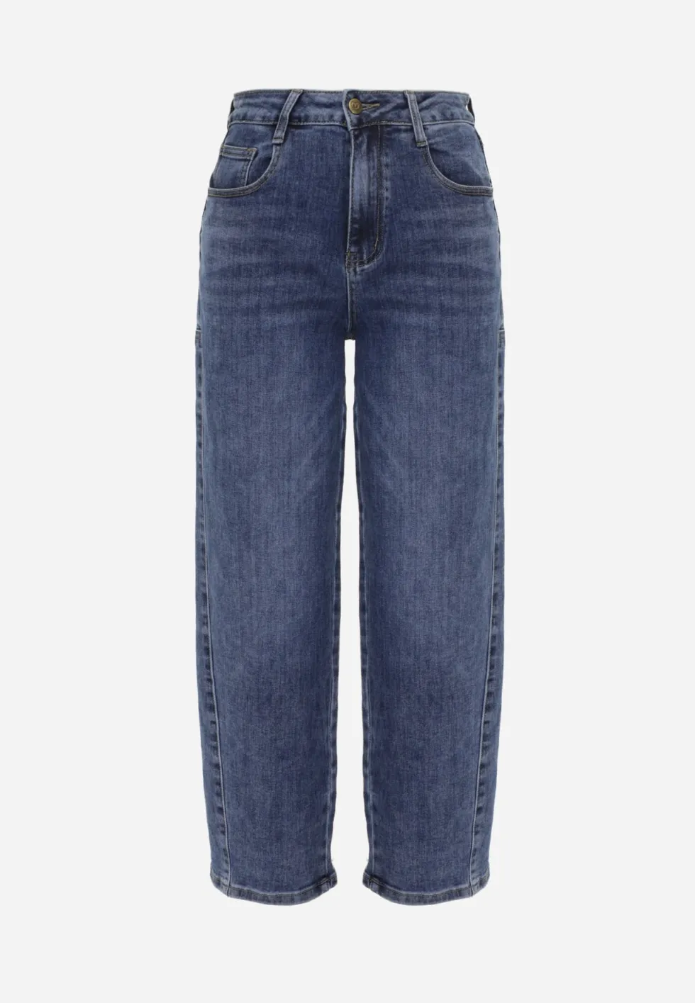 Niebieskie Jeansy Slouchy High Waist z Dużą Zawartością Bawełny i Geometrycznymi Kieszeniami Keney